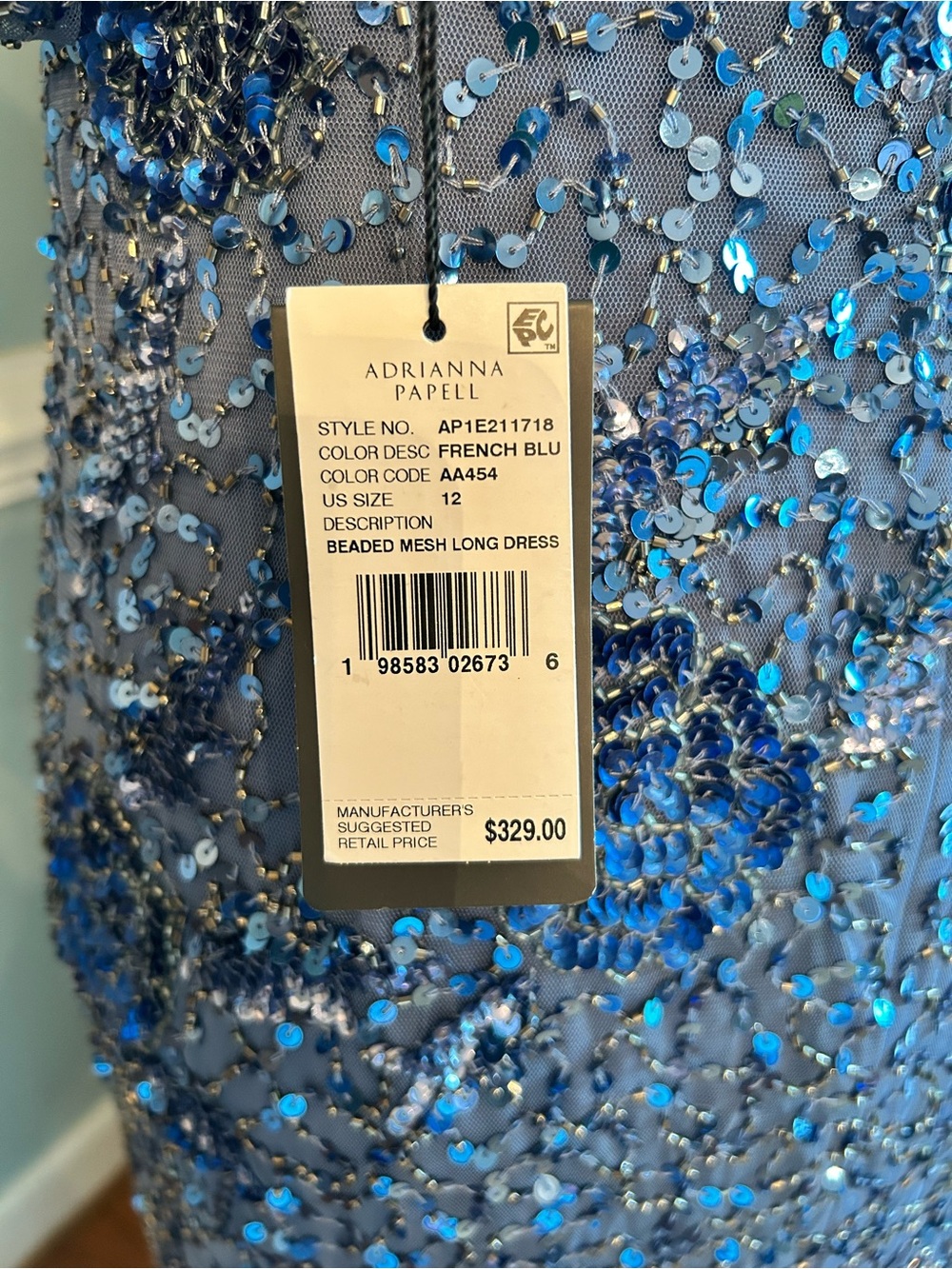 Adrianna Papell Blue Sequin Floral Evening Dress size 12 - Picture 6 of 10